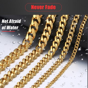 Mens Necklaces Chains Stainless Steel Silver Black Gold Necklace for Men Women Curb Cuban Davieslee Jewelry 3/5/7/9/11mm DLKNM08