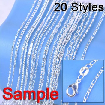 Big Sale Sample Order 20Pcs Mix 20 Styles 18 Genuine 925 Sterling Silver Link Necklace Set Chains+Lobster Clasps