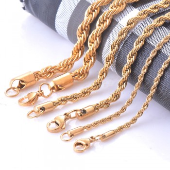 Width 2/4/6mm Stainless Steel Gold Rope Chain Necklace Statement Swag 316L Stainless Steel Twisted Necklace Chain Gold