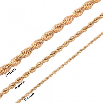 Width 2/4/6mm Stainless Steel Gold Rope Chain Necklace Statement Swag 316L Stainless Steel Twisted Necklace Chain Gold