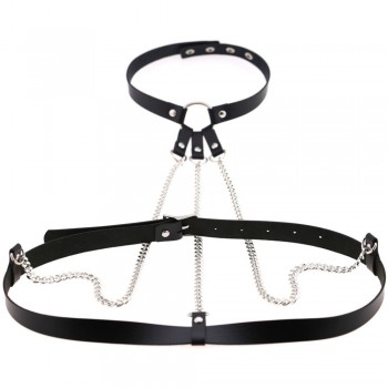 KMVEXO 2018 New Leather Harness Belt Bondage Cage Gothic Chain Body Necklace Women Punk Fashion Cosplay Festival Torques Jewelry