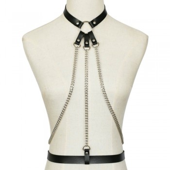 KMVEXO 2018 New Leather Harness Belt Bondage Cage Gothic Chain Body Necklace Women Punk Fashion Cosplay Festival Torques Jewelry