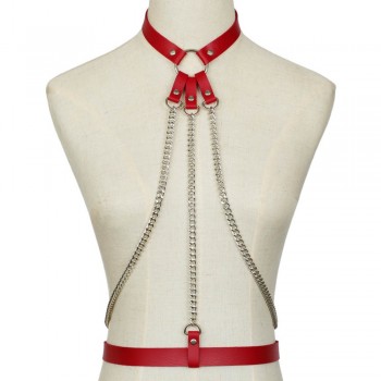 KMVEXO 2018 New Leather Harness Belt Bondage Cage Gothic Chain Body Necklace Women Punk Fashion Cosplay Festival Torques Jewelry
