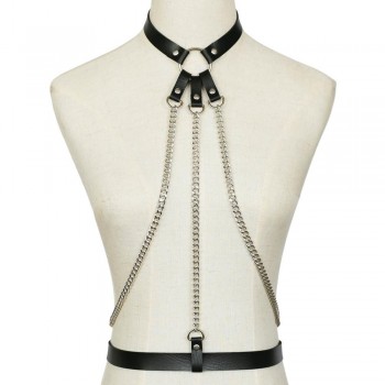 KMVEXO 2018 New Leather Harness Belt Bondage Cage Gothic Chain Body Necklace Women Punk Fashion Cosplay Festival Torques Jewelry