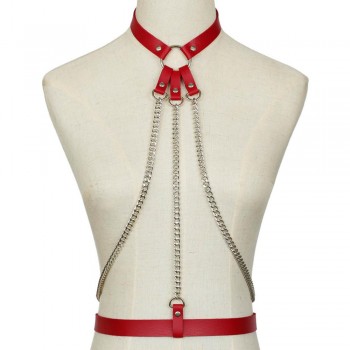 KMVEXO 2018 New Leather Harness Belt Bondage Cage Gothic Chain Body Necklace Women Punk Fashion Cosplay Festival Torques Jewelry