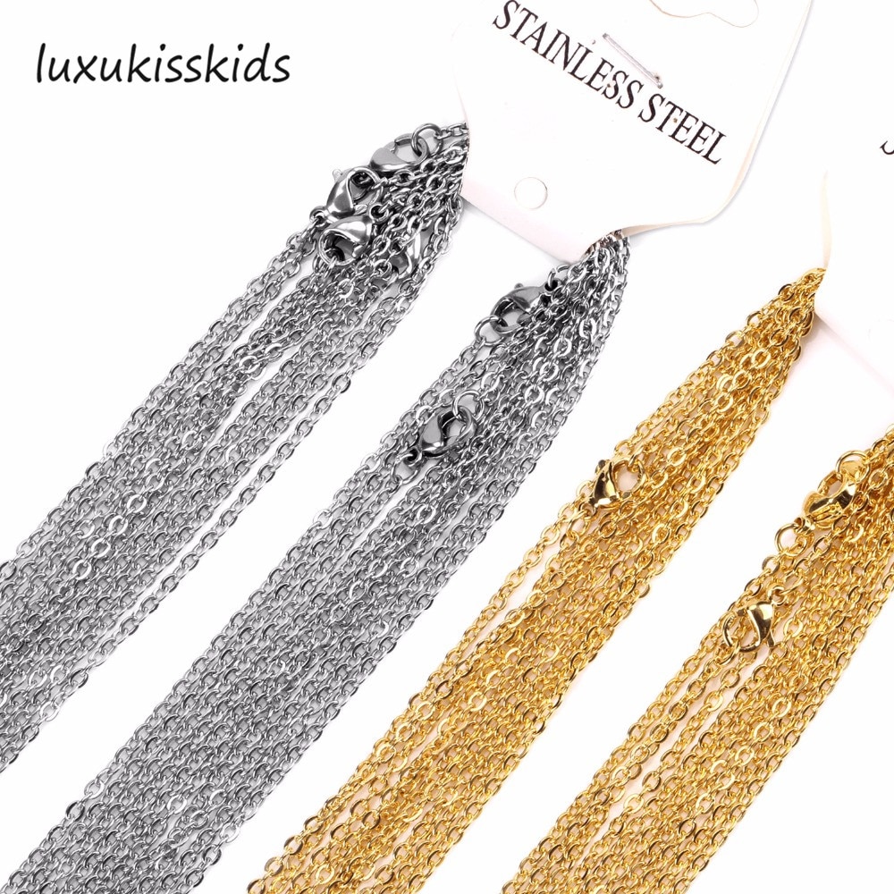 LUXUKISSKIDS Promotion 10pcs/lot Chain,2mm Gold/Silver Stainless Steel Link Chains Necklaces Fashion Jewelry Cuban Chains