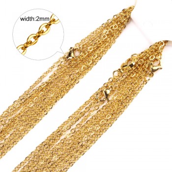 LUXUKISSKIDS Promotion 10pcs/lot Chain,2mm Gold/Silver Stainless Steel Link Chains Necklaces Fashion Jewelry Cuban Chains