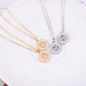 Pipitree Copper White Cubic Zirconia 26 Alphabet Letter Pendant Necklaces A-Z Initial Charm Chain Necklace Women Jewelry Collar