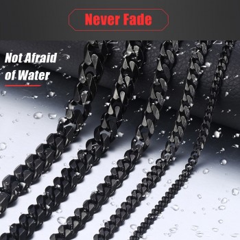 Stainless Steel Chains Necklace for Men Black Silver Gold Mens Necklace Curb Cuban Davieslee Jewelry Gifts 3/5/7/9/11mm DLKNM09