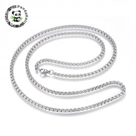 304 Stainless Steel Box Chain Necklaces, with Lobster Claw Clasps, Stainless Steel Color, 27.5(70cm); 3.5mm