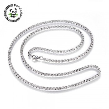 304 Stainless Steel Box Chain Necklaces, with Lobster Claw Clasps, Stainless Steel Color, 27.5(70cm); 3.5mm