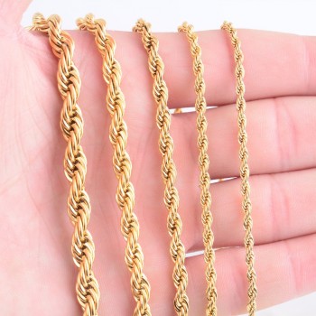 High Quality Gold Plating Rope Chain Stainless Steel Necklace For Women Men Gold Fashion Rope Chain Jewelry Gift
