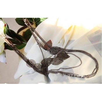 Hot Selling New Arrival Free Shipping Silver Light Leaf Multi-Layer Long Necklace N55