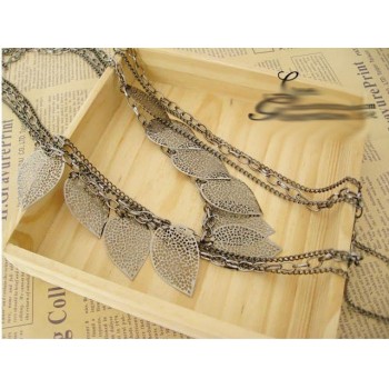 Hot Selling New Arrival Free Shipping Silver Light Leaf Multi-Layer Long Necklace N55