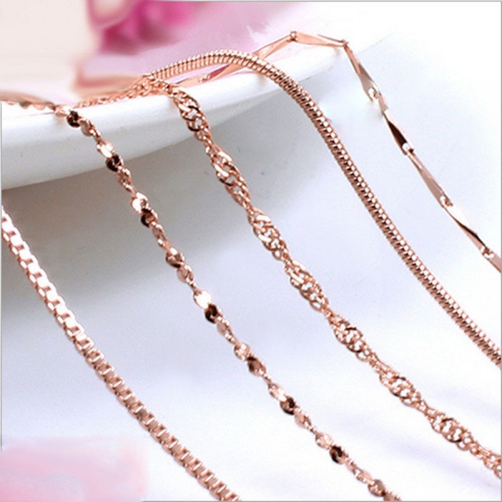 RE 45cm DIY womens chain Necklaces Friendly Copper Wave/Snake/Box Chains Jewelry Beads for Pendant Accessories rose gold J40