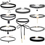 Jewdy 10 PCS/Set Choker Necklaces Gothic Tattoo Black Lace Leather Velvet Collier Women Collar Femme Chocker Jewellery 90S Punk