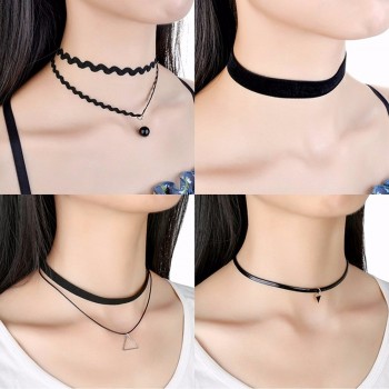 Jewdy 10 PCS/Set Choker Necklaces Gothic Tattoo Black Lace Leather Velvet Collier Women Collar Femme Chocker Jewellery 90S Punk