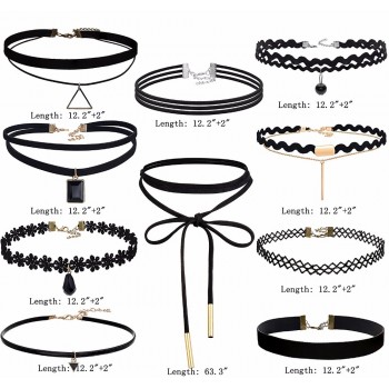 Jewdy 10 PCS/Set Choker Necklaces Gothic Tattoo Black Lace Leather Velvet Collier Women Collar Femme Chocker Jewellery 90S Punk