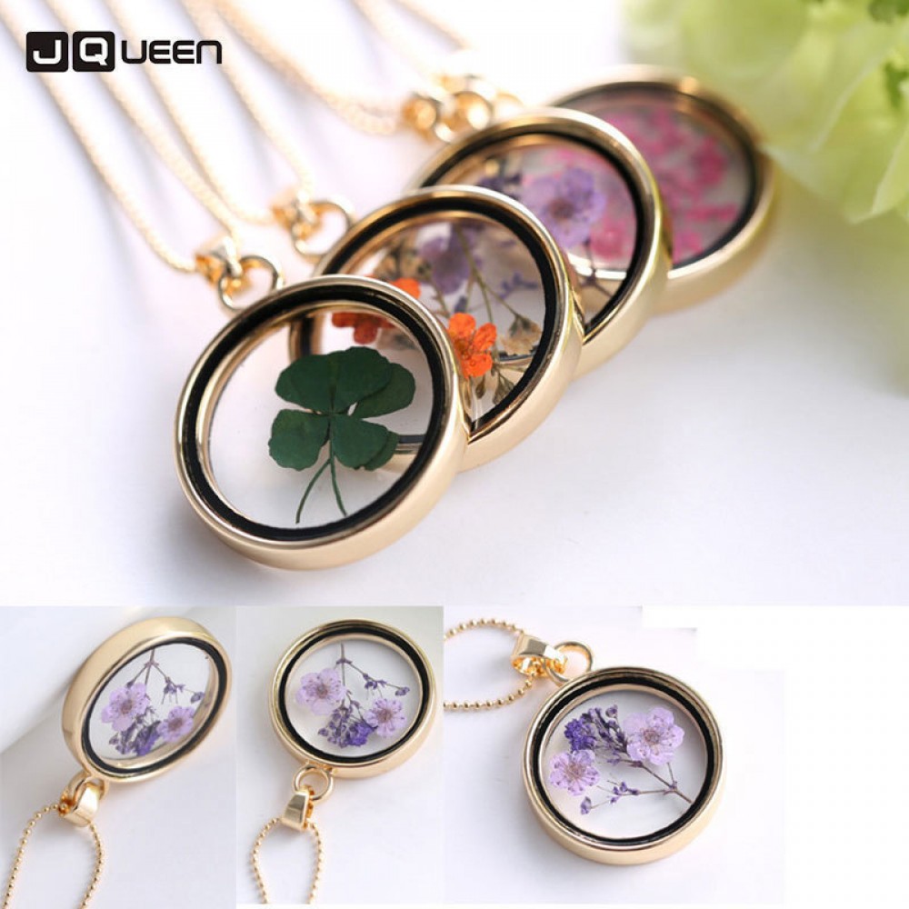 2018 Hot Dried Flower Pendant Necklace Glass Ball Plant Flower Crystal Long Chain Necklace Gift Collier Femme