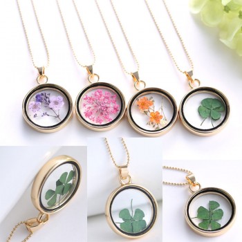 2018 Hot Dried Flower Pendant Necklace Glass Ball Plant Flower Crystal Long Chain Necklace Gift Collier Femme