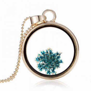 2018 Hot Dried Flower Pendant Necklace Glass Ball Plant Flower Crystal Long Chain Necklace Gift Collier Femme