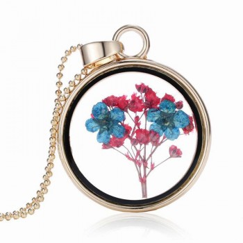 2018 Hot Dried Flower Pendant Necklace Glass Ball Plant Flower Crystal Long Chain Necklace Gift Collier Femme