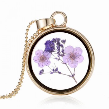 2018 Hot Dried Flower Pendant Necklace Glass Ball Plant Flower Crystal Long Chain Necklace Gift Collier Femme