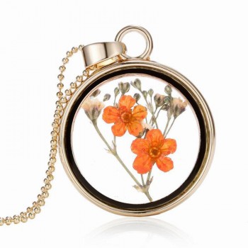 2018 Hot Dried Flower Pendant Necklace Glass Ball Plant Flower Crystal Long Chain Necklace Gift Collier Femme