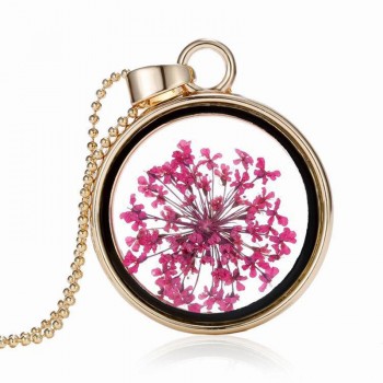 2018 Hot Dried Flower Pendant Necklace Glass Ball Plant Flower Crystal Long Chain Necklace Gift Collier Femme
