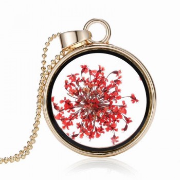 2018 Hot Dried Flower Pendant Necklace Glass Ball Plant Flower Crystal Long Chain Necklace Gift Collier Femme