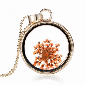 2018 Hot Dried Flower Pendant Necklace Glass Ball Plant Flower Crystal Long Chain Necklace Gift Collier Femme