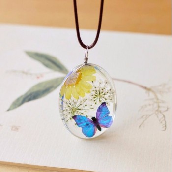 2018 Hot Dried Flower Pendant Necklace Glass Ball Plant Flower Crystal Long Chain Necklace Gift Collier Femme