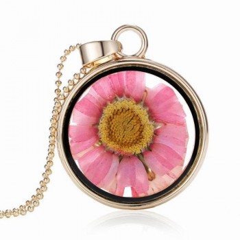 2018 Hot Dried Flower Pendant Necklace Glass Ball Plant Flower Crystal Long Chain Necklace Gift Collier Femme