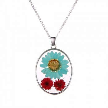 2018 Hot Dried Flower Pendant Necklace Glass Ball Plant Flower Crystal Long Chain Necklace Gift Collier Femme