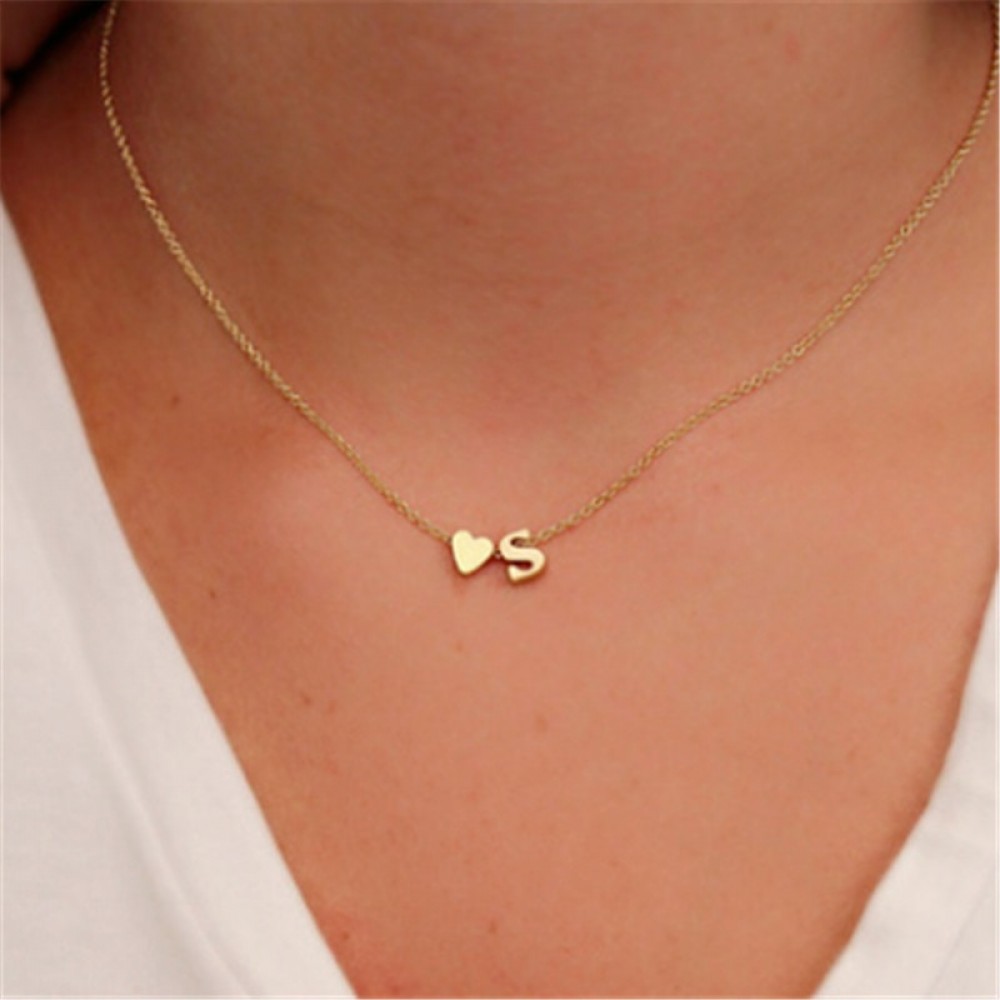 Tiny Gold Silver Initial Name Choker Necklace 26 Letters amp;Heart Pendant Necklace Women Collares Collier Gift Jewelry  XL217