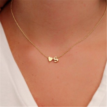 Tiny Gold Silver Initial Name Choker Necklace 26 Letters amp;Heart Pendant Necklace Women Collares Collier Gift Jewelry  XL217