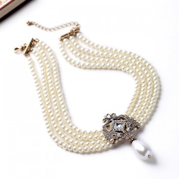 2016 Party Dazzle Noble Multilayer Beads Chain Romantic Choker Necklace Simulated Pearl Necklace  Fashion Jewelry