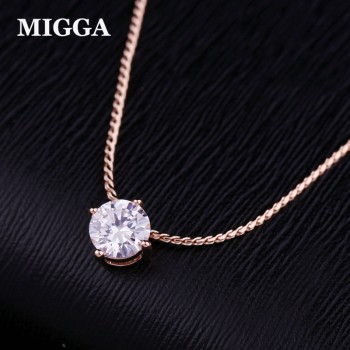 MIGGA Shining Prong Setting Cubic Zirconia Crystal Necklace Chain Choker Rose Gold Color Woman Jewelry
