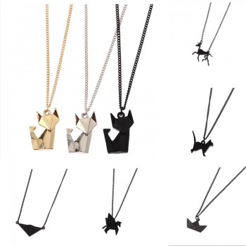 Animal necklace geometry stereo origami The fox cat pegasus rabbit fashion short necklace Collarbone chain