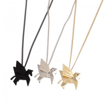 Animal necklace geometry stereo origami The fox cat pegasus rabbit fashion short necklace Collarbone chain
