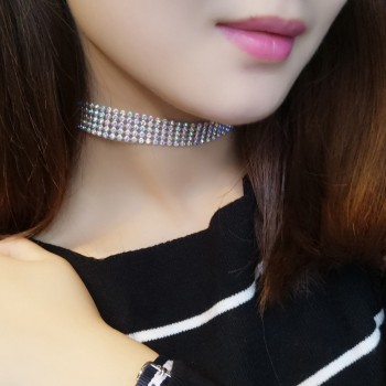 Rhinestone Crystal Choker Necklace Women Wedding Accessories Silver Chain Punk Gothic Chokers Jewelry Collier Femme kolye #95027