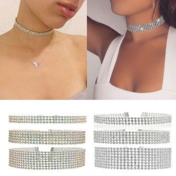 Rhinestone Crystal Choker Necklace Women Wedding Accessories Silver Chain Punk Gothic Chokers Jewelry Collier Femme kolye #95027
