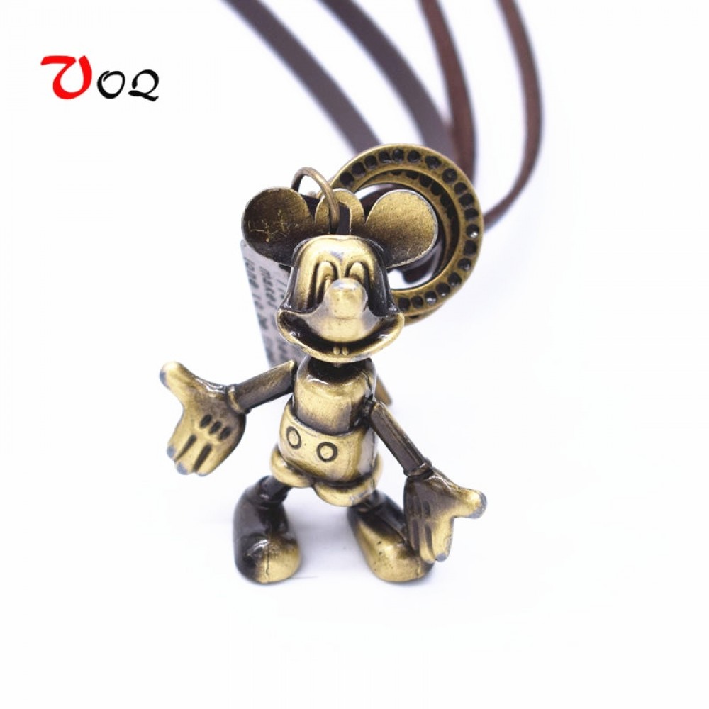 New Arrival Rotatable Mickey Mouse Necklace Vintage Statement Necklace Jewelry Adjustable Leather Rope Women Men Chokers