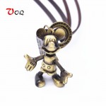 New Arrival Rotatable Mickey Mouse Necklace Vintage Statement Necklace Jewelry Adjustable Leather Rope Women Men Chokers