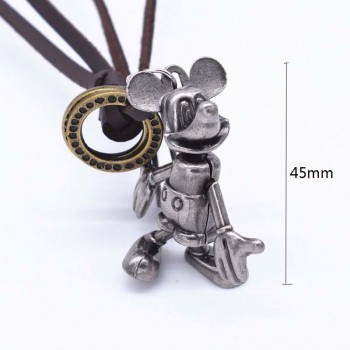 New Arrival Rotatable Mickey Mouse Necklace Vintage Statement Necklace Jewelry Adjustable Leather Rope Women Men Chokers