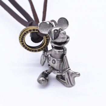 New Arrival Rotatable Mickey Mouse Necklace Vintage Statement Necklace Jewelry Adjustable Leather Rope Women Men Chokers