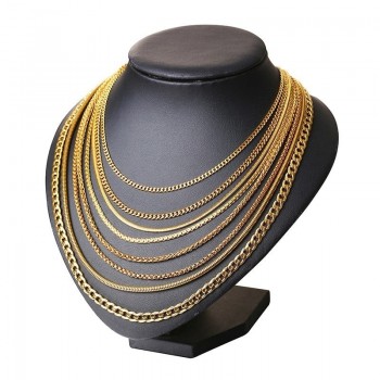 Vnox Men Women Necklace Gold Tone Snake Miami Cuba Wheat Spiga Paima Link Round Box Curb Chains Stainless Steel Choker w/ K 18