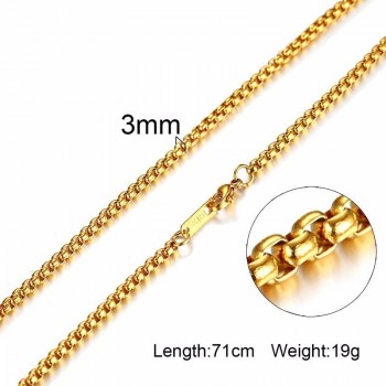 Vnox Men Women Necklace Gold Tone Snake Miami Cuba Wheat Spiga Paima Link Round Box Curb Chains Stainless Steel Choker w/ K 18
