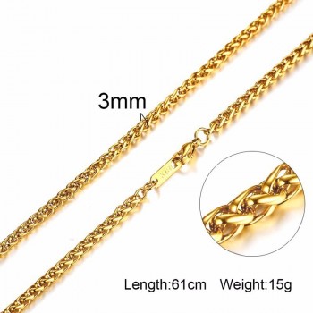 Vnox Men Women Necklace Gold Tone Snake Miami Cuba Wheat Spiga Paima Link Round Box Curb Chains Stainless Steel Choker w/ K 18