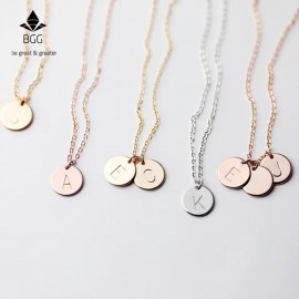 BGG Simple Metal Round Coin Alphabet Letter Pendant Stainless Steel Choker Necklace Gold Chain Women Jewelry Accessories